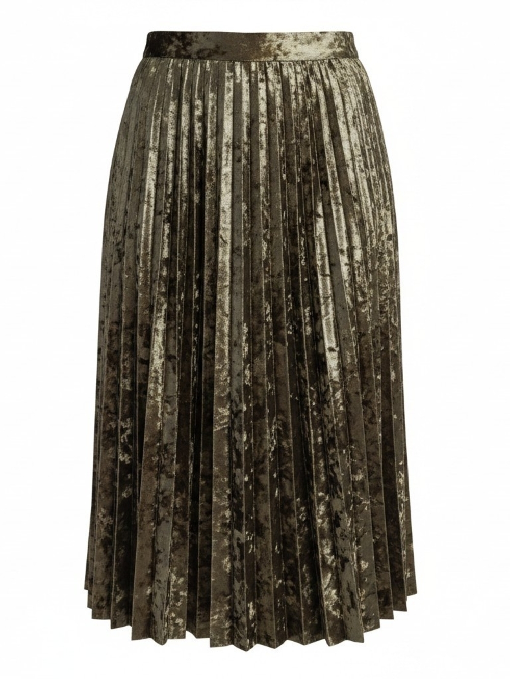 Miss perry Olive Green Pleated Velvet Midi Skirt Sz MEDIUM